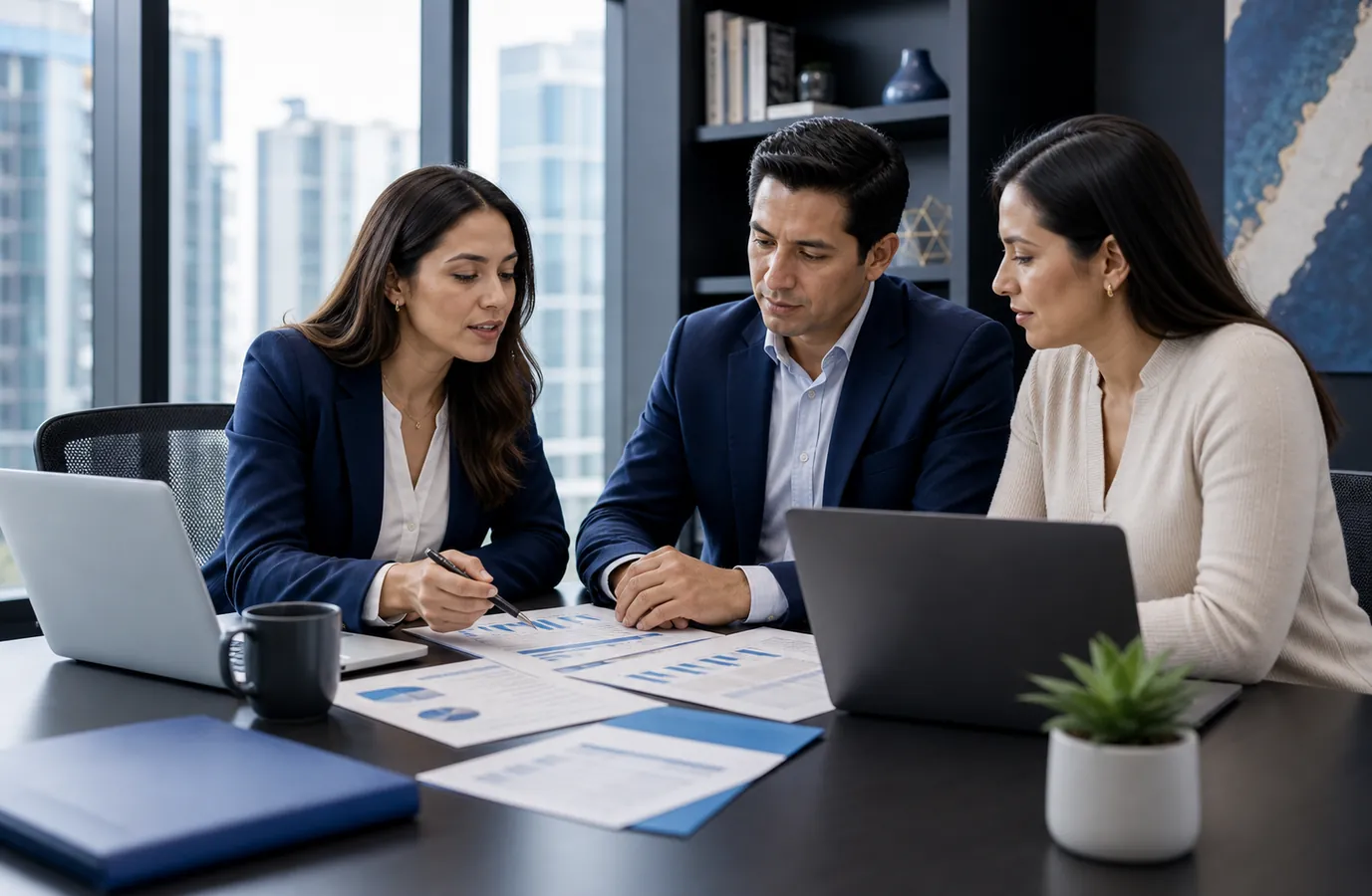 Equipo peruano de servicios empresariales trabajando en conjunto