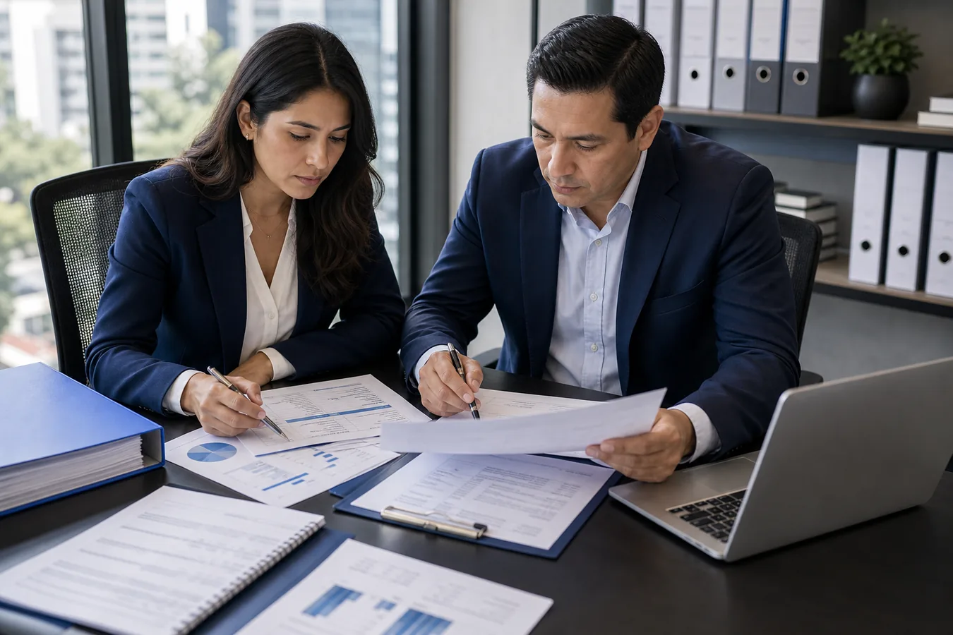 Profesionales revisando reportes bajo estándares NIIF