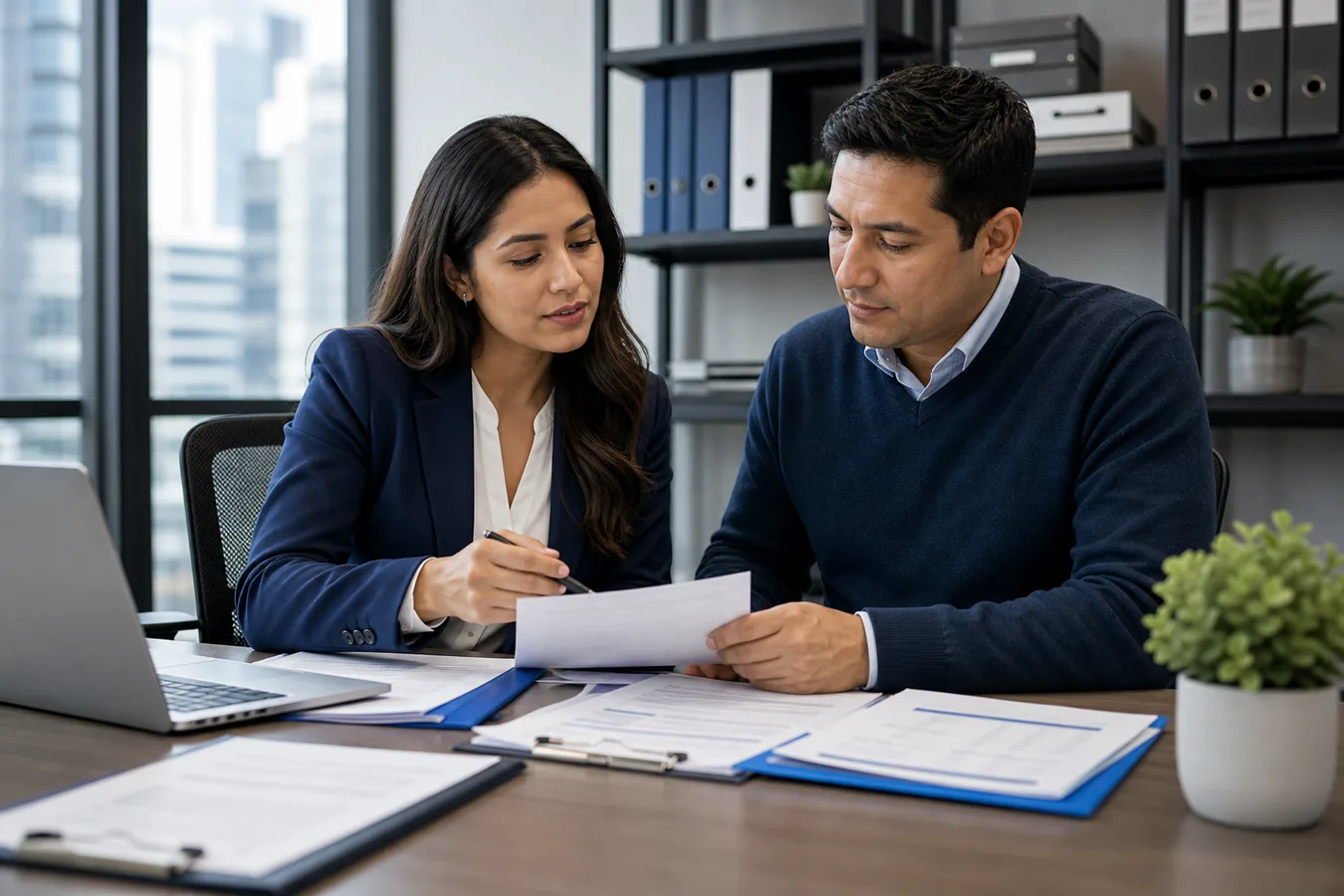 Asesora laboral revisando información con una empresa